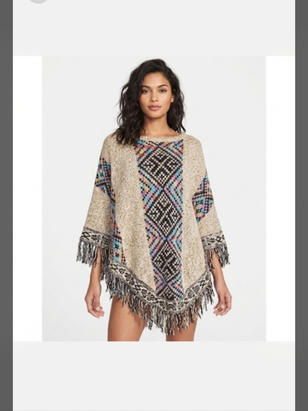 Adora Geometric Knit Abstract Aztec Multicolor Ponco Size O/S NWT